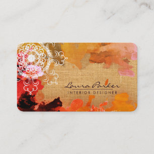 Tarjeta De Visita Mandala Resumen Naranja Acuarela Artista Vintage
