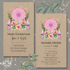Tarjeta De Visita Mandala rosa Cristales Flores Energía Yoga Reiki S