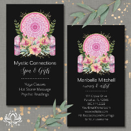 Tarjeta De Visita Mandala rosa Cristales Flores Energía Yoga Reiki S