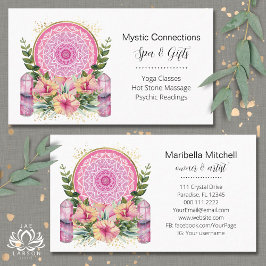 Tarjeta De Visita Mandala rosa Cristales Flores Energía Yoga Reiki S