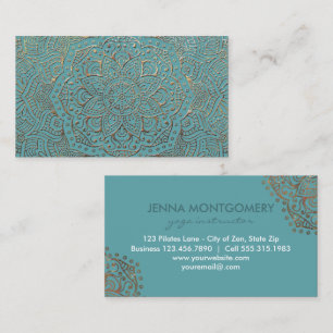 Tarjeta De Visita Mandala verde azulada elegante del oro de Boho el