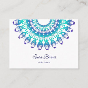 Tarjeta De Visita mandala verde azulada étnica. Texto