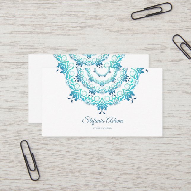 Tarjeta De Visita mandala verde azulada étnica. Texto (Anverso/Reverso In Situ)