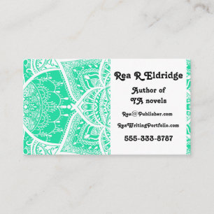 Tarjeta De Visita Mandala verde azulada y blanca - Loergans en Cedar