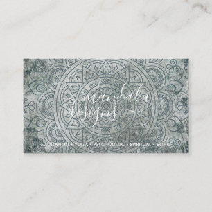 Tarjeta De Visita Mandala Verde Espiritual Bohemio Boho