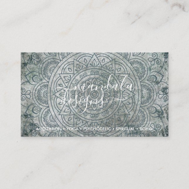 Tarjeta De Visita Mandala Verde Espiritual Bohemio Boho (Anverso)