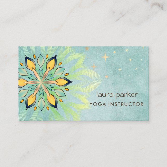 Tarjeta De Visita Mandala Verde Holística Lotus Floral Zen Yoga (Anverso)