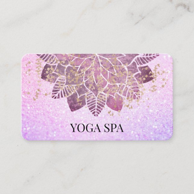 Tarjeta De Visita *~* Mandala + Yoga espiritual del Purpurina Rosa d (Anverso)