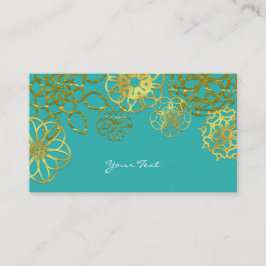 Tarjeta De Visita Mandalas Florales Dorado y Turquesa