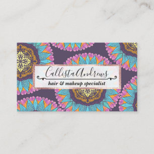 Tarjeta De Visita Mandalas rosa amarillo rosa morado bohemio