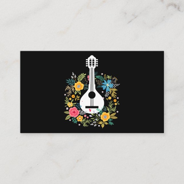 Tarjeta De Visita Mandolin Flowers Pattern Player String Instruments (Anverso)