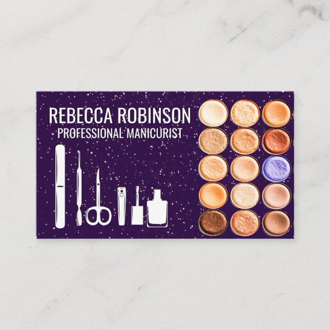 Tarjeta De Visita Manicura | Brillantina violeta | Crear Fundación (Anverso)