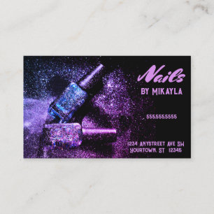 Tarjeta De Visita Manicura de artista de uñas Purpurina y polaca