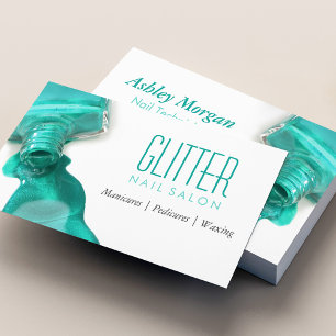 Tarjeta De Visita Manicura de la Salon de Nail, Purpurina verde azul