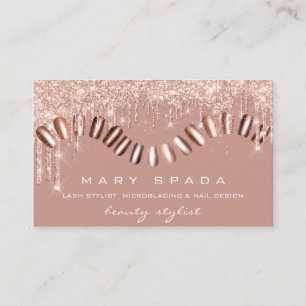 Tarjeta De Visita Manicura de maquillaje Nails Elegante Rosa de Oro