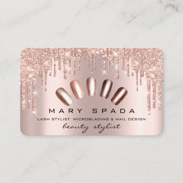Tarjeta De Visita Manicura de uñas maquillaje Rosa de chispa Purpuri (Anverso)