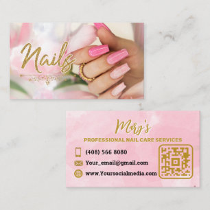 Tarjeta De Visita Manicura de uñas rosa Minimalista con código QR