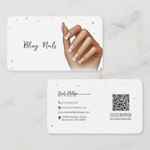 Tarjeta De Visita Manicura Francesa Mano Brillo Dorado Bling Técnica