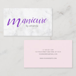 Tarjeta De Visita Manicura violeta de mármol blanco de bonito modern
