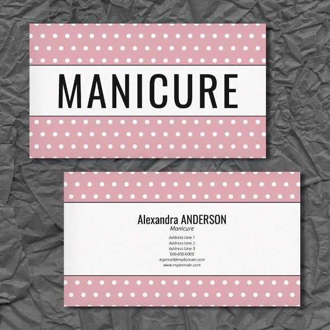 Tarjeta De Visita Manicure - Polka Dots Pink (Manicure - Polka Dots Pink Business Card)