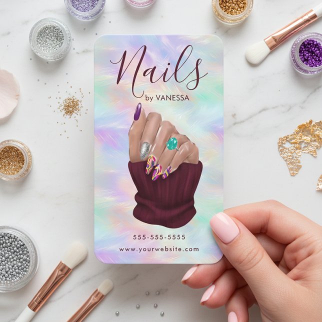 Tarjeta De Visita Manicurist Artist Nail Art Studio Stylish Opal (Subido por el creador)