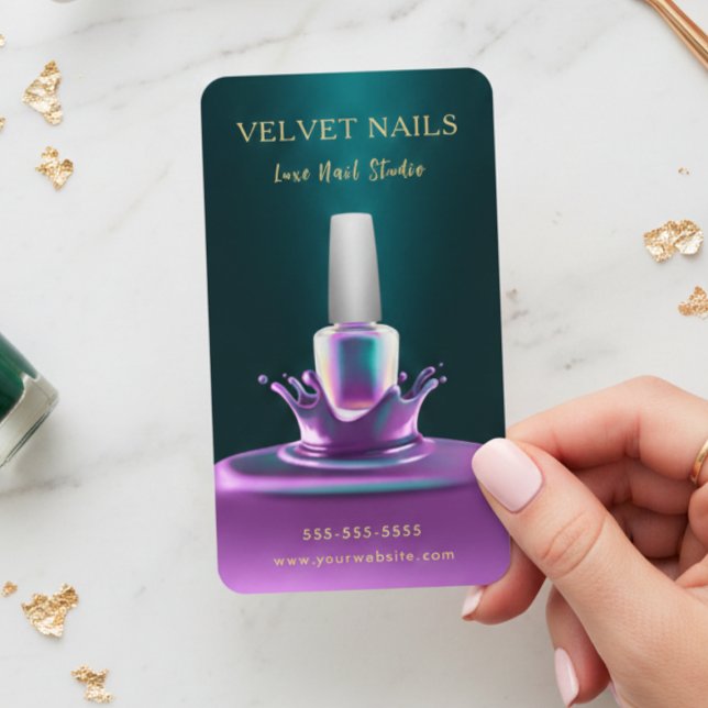 Tarjeta De Visita Manicurist Nail Artist Dark Green Blush Pink Chic (Subido por el creador)