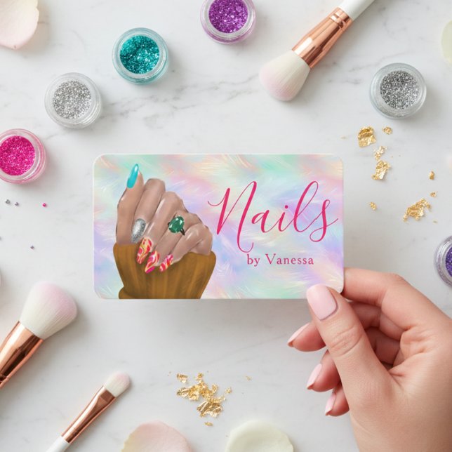 Tarjeta De Visita Manicurist Nail Artist Studio Chic Iridescent Opal (Subido por el creador)