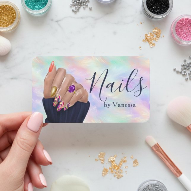 Tarjeta De Visita Manicurist Nail Artist Stylish Iridescent Opal (Subido por el creador)