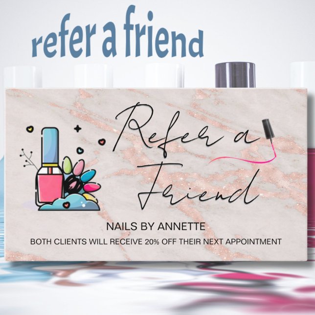 Tarjeta De Visita Manicurist Nail Tech Refer a Friend Rose Gold  (Subido por el creador)