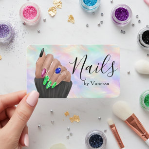 Tarjeta De Visita Manicurista Artista de Uñas Opal Iridescente con E