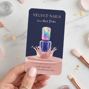 Tarjeta De Visita Manicurista Artista Técnico de Uñas Azul Marino Ro