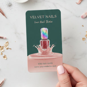Tarjeta De Visita Manicurista Artista Técnico de Uñas Verde Oscuro R