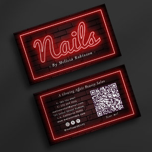 Tarjeta De Visita Manicurista de Uñas Pared de Ladrillo y Neón Rojo