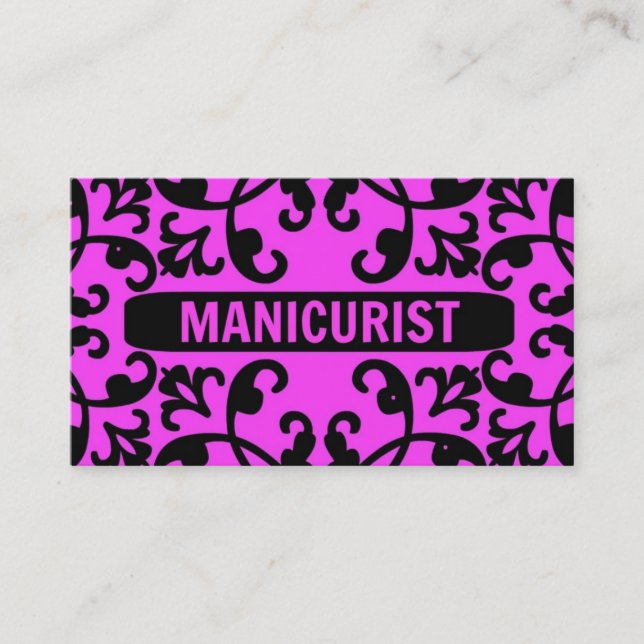 Tarjeta de visita Manicurista Hot Pink Damask (Anverso)