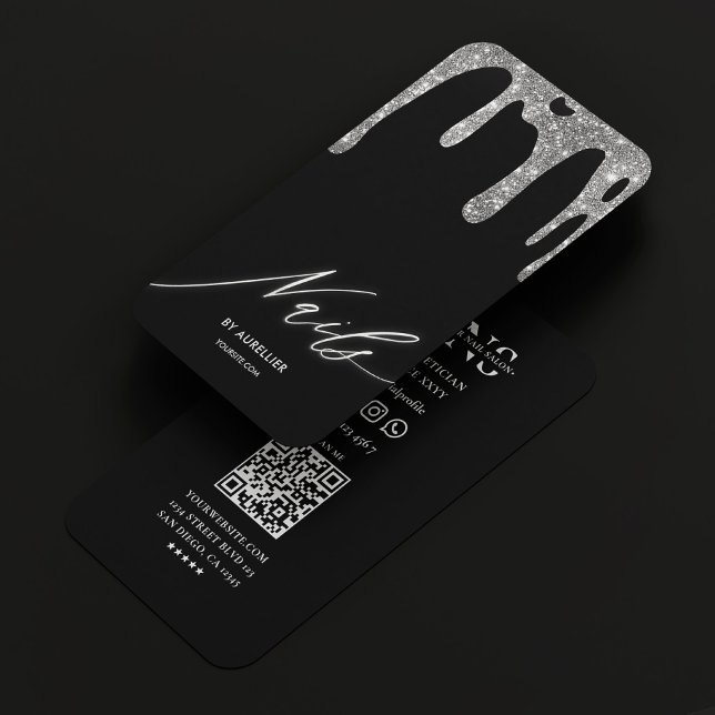 Tarjeta De Visita Manicurista Nail Tech Elegante Black Silver Drip (Manicurist Nail Tech Elegant Black Silver Drip Business Card
☆★
☆★
☆★
☆★
☆★
(35396)
 | 
)