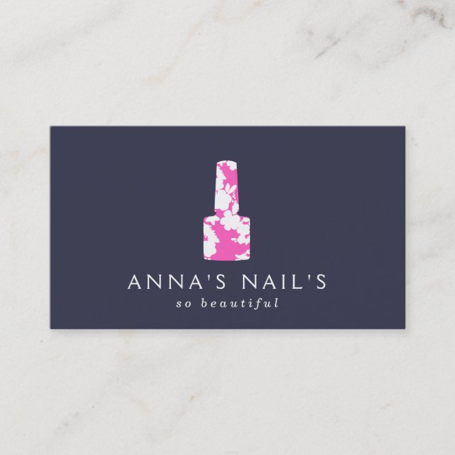 Tarjeta De Visita Manicurista Pink Floral Nail Polaco, Salón Nail (Anverso)