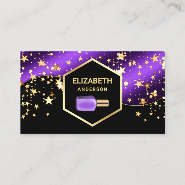 Tarjeta De Visita Manicurista polaco de oro Confetti Royal Purple Na (Anverso)