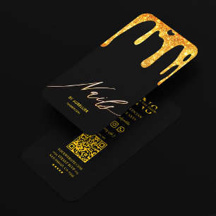 Tarjeta De Visita Manicurista Técnico de Uñas Black Yellow Drip