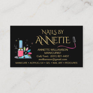 Tarjeta De Visita Manicurista Técnico de Uñas Nombre de Oro Negro