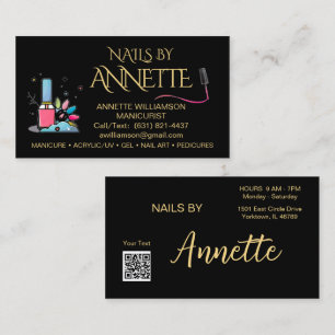 Tarjeta De Visita Manicurista Técnico de Uñas Nombre de Oro Negro