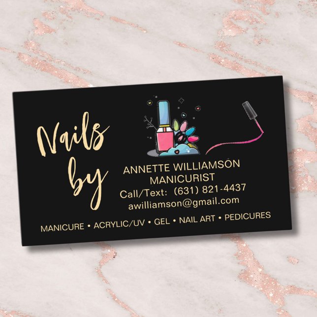 Tarjeta De Visita Manicurista Técnico de Uñas Oro Negro (Subido por el creador)