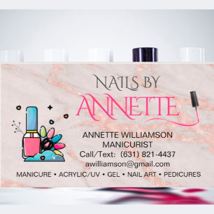 Tarjeta De Visita Manicurista Técnico de Uñas Rosa de Rubor Mármol