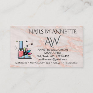 Tarjeta De Visita Manicurista Técnico de Uñas Rosa de Rubor Mármol