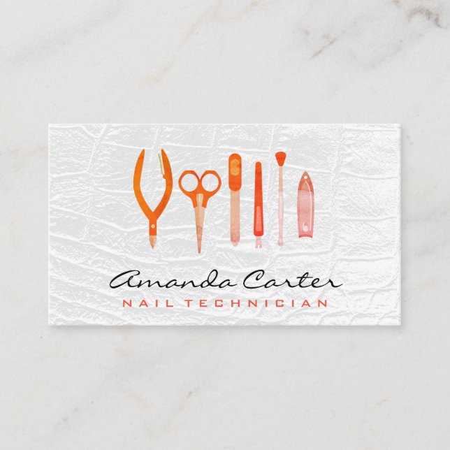 Tarjeta De Visita Manicuristas herramientas de uñas | Fondo de cuero (Anverso)