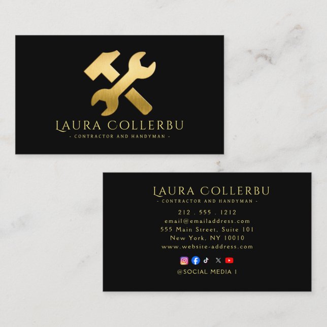 Tarjeta De Visita Manitas de Construcción Moderna Carpintero (Anverso / Reverso)