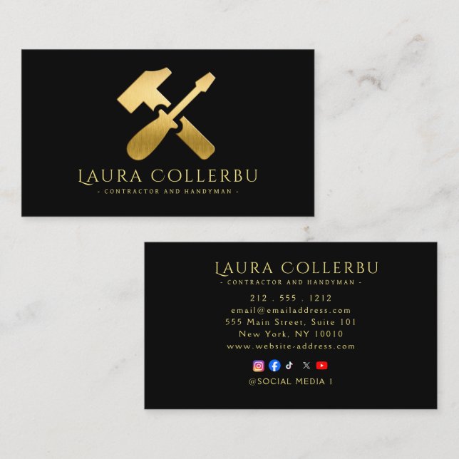 Tarjeta De Visita Manitas de Construcción Moderna Carpintero (Anverso / Reverso)