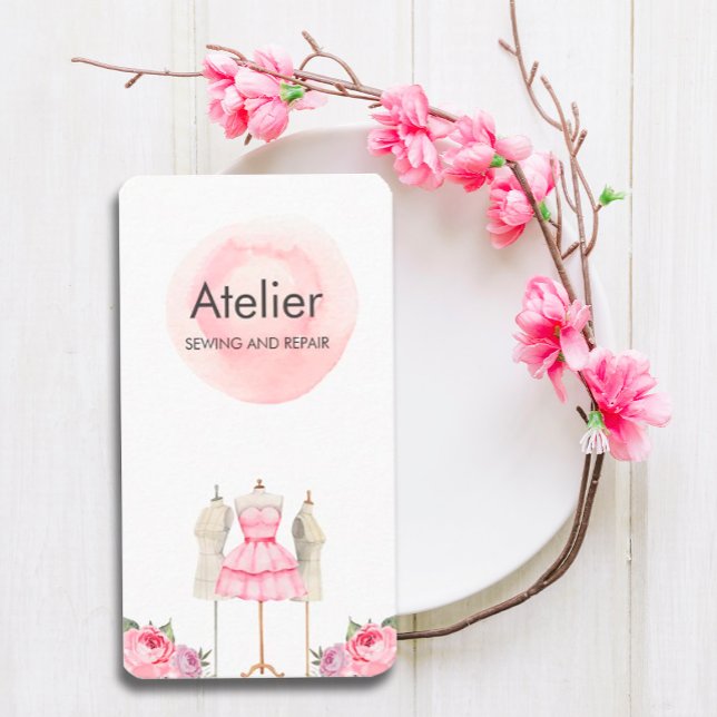 Tarjeta De Visita Mannequina de color de agua rosa (#zazzlemade #tailorcard #seamstress #fashiondesigner #stylist)
