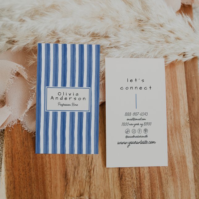 Tarjeta De Visita Mano azul Verde azulada de la marina retro franjas (Subido por el creador)