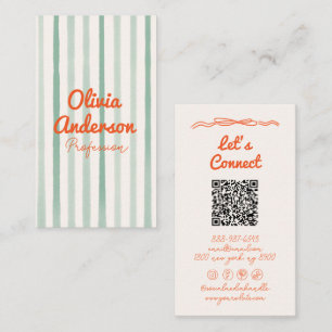 Tarjeta De Visita Mano de código QR dibujada Naranja verde escrito B