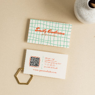 Tarjeta De Visita Mano de código QR retro dibujado Groovy negrita
